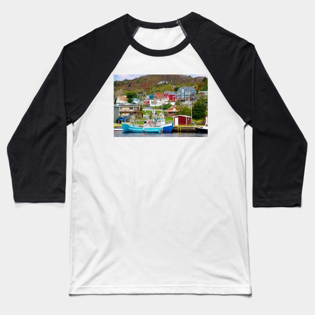 Petty Harbour Fishing Village Baseball T-Shirt by MartynUK